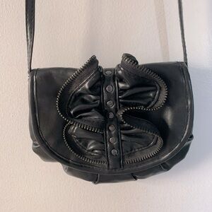 Candie’s Small Black Purse with Zipper Ruffle